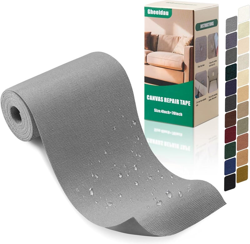 Gheeidau Canvas Repair Tape 4×70 Inch Waterproof Self-Adhesive Fabric Repair Patch for Repairing Boat Covers,Tents,Patio Umbrellas,Car Seats,Luggage,Sofas.(Smoky Grey) - Image 1